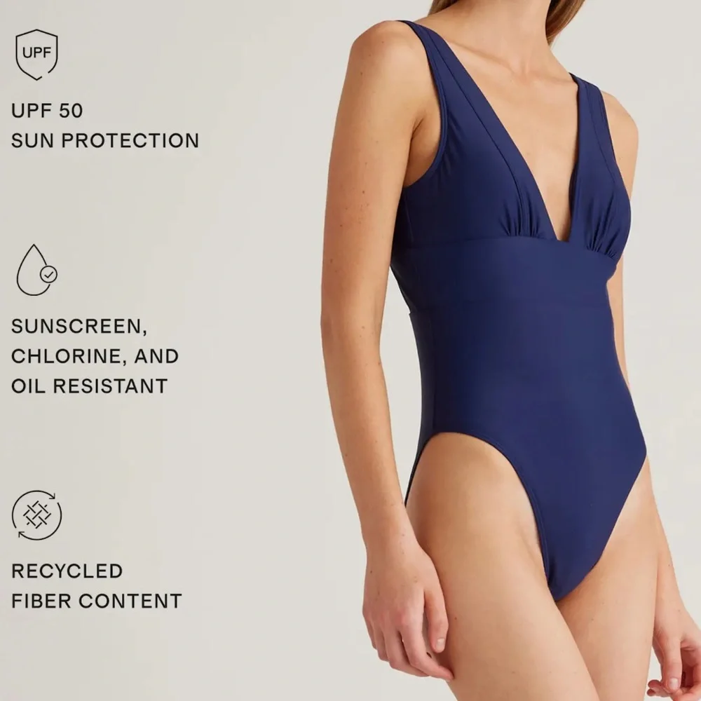 NWT Quince Italian Plunge One-Piece Swimsuit Small